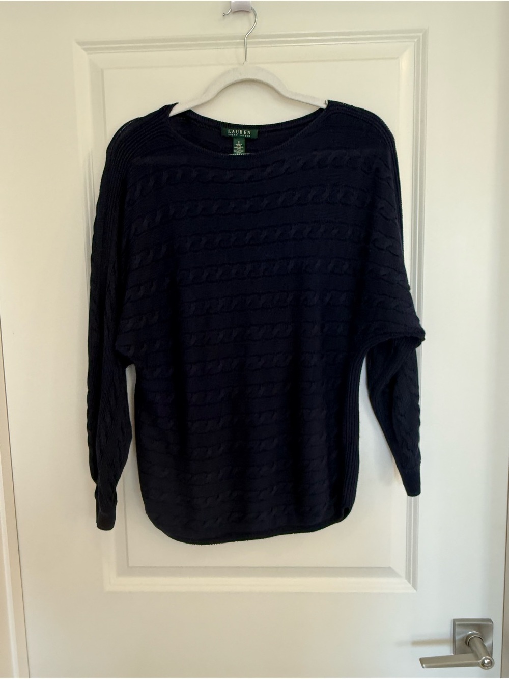 Ralph Lauren Navy Dolman Sleeve Boatneck Cable-Knit Sweater
